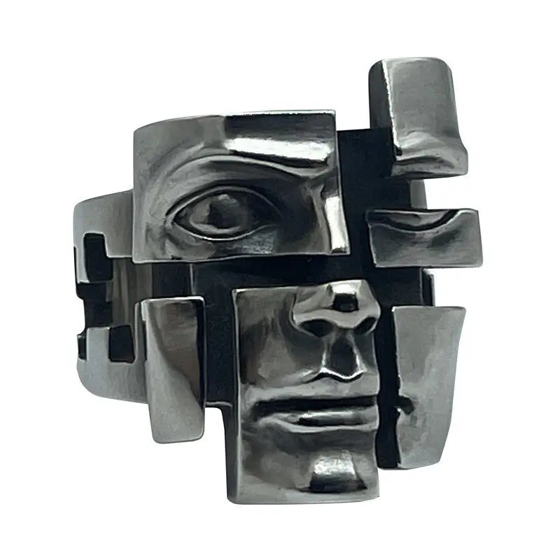 Retro Abstract Split Face Ring