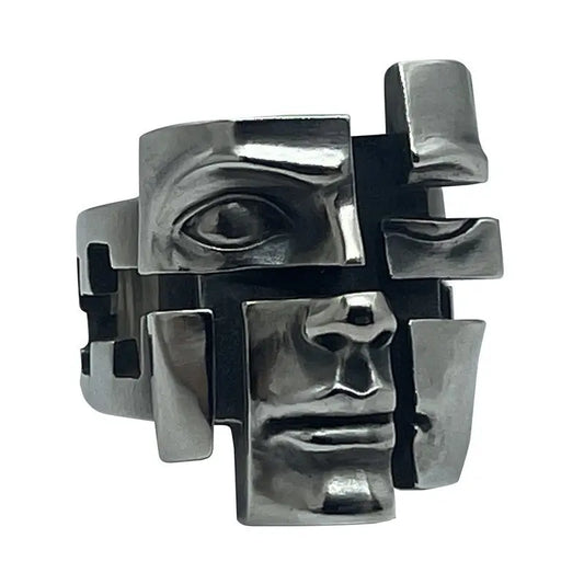 Retro Abstract Split Face Ring