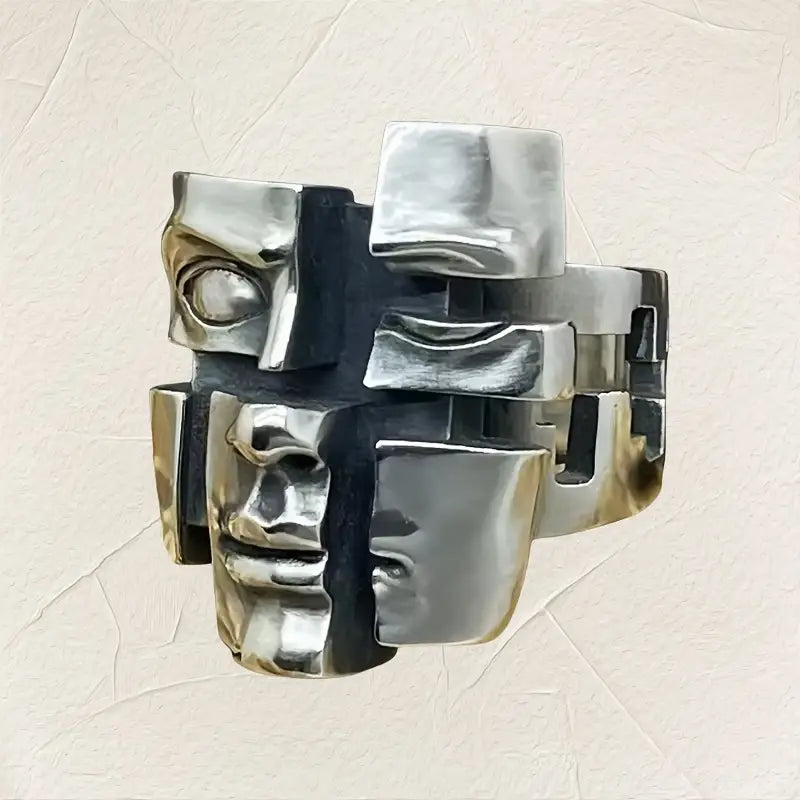 Retro Abstract Split Face Ring