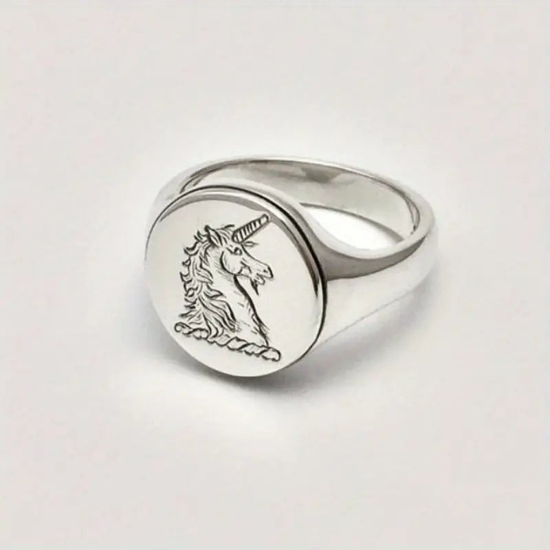 Minimalist Unicorn Engraved Ring